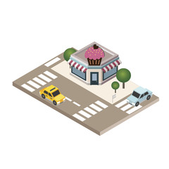 Isometric city. Cafe or restraunt. Food delivering. City life. Geo tracking. Map