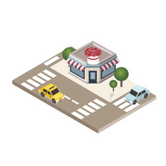 Isometric city. Flower delivering. City life. Geo tracking. Map.Isometric city. Food delivering.