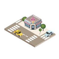 Isometric city. Cafe or restraunt. Food delivering. City life. Geo tracking. Map