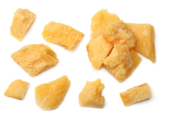 parmesan cheese isolated on a white background top view