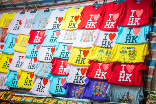 T-shirt in shop at Ladies market, one of the popular market