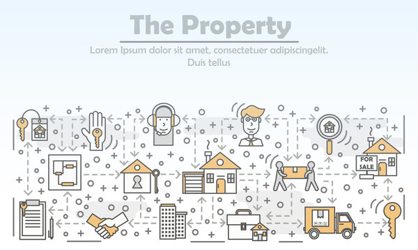 Property and real estate advertising vector flat line art illustration