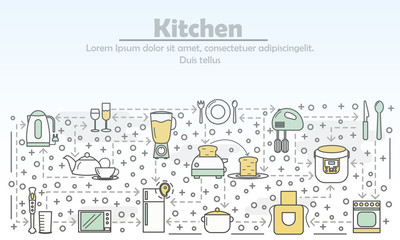 Kitchen advertising vector flat line art illustration