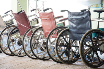 Fototapeta na wymiar Row Wheelchairs in the hospital
