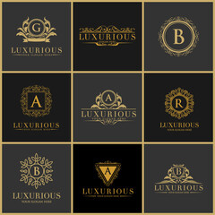 Luxury Letter Logo Set, Luxury Logos template flourishes calligraphic elegant ornament lines. Business sign, identity for Restaurant, Royalty, Boutique, Hotel, Heraldic, Jewelry, Fashion etc