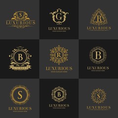 Luxury Letter Logo Set, Luxury Logos template flourishes calligraphic elegant ornament lines. Business sign, identity for Restaurant, Royalty, Boutique, Hotel, Heraldic, Jewelry, Fashion etc
