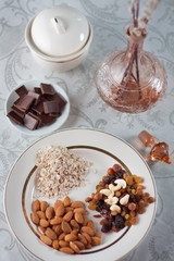 still life with nuts, fruits and chocolate