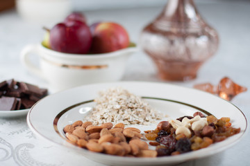 still life with nuts, fruits and chocolate