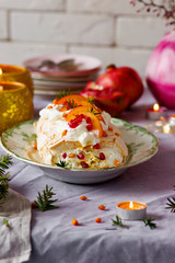 Winter Fruit Pavlova Roulade.Style vintage