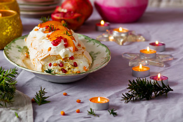 Winter Fruit Pavlova Roulade.Style vintage