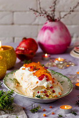 Winter Fruit Pavlova Roulade.Style vintage