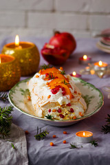 Winter Fruit Pavlova Roulade.Style vintage