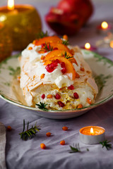 Winter Fruit Pavlova Roulade.Style vintage