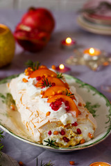 Winter Fruit Pavlova Roulade.Style vintage