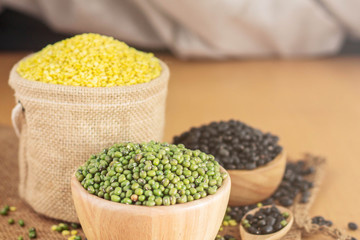 Green beans on wooden.