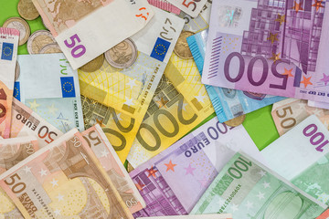 Different euro bills as background