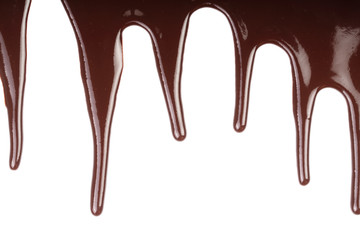 Melted chocolate dripping isolated on white background
