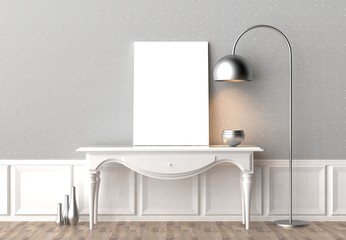 Mock up frame in hipster interior background. 3D illustrating.