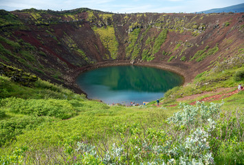 Kerið volcanic crater lake also called Kerid or Kerith in southern Iceland is part of the Golden Circle route © wjarek
