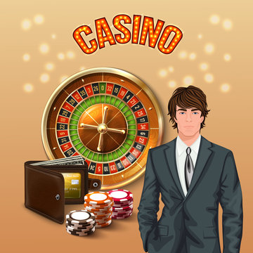 Man In Casino Realistic Composition