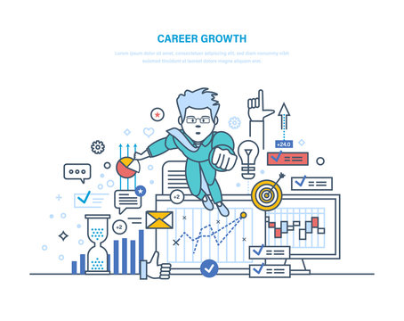 Career growth. Achievement high goals, success in business and growth.