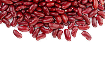 red kidney bean isolated on white background with copy space for your text. Top view. Flat lay
