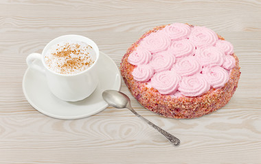 Berry sponge cake with currant and coffee with foamed cream