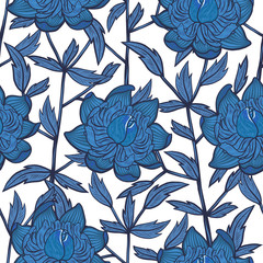 Fototapety  Streszczenie kwiatowy wzór z niebieskimi kwiatami dla tekstyliów lub aranżacji wnętrz. Styl Gzhel