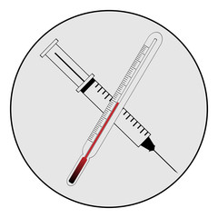 Medical instrument. Symbol syringe and thermometer.