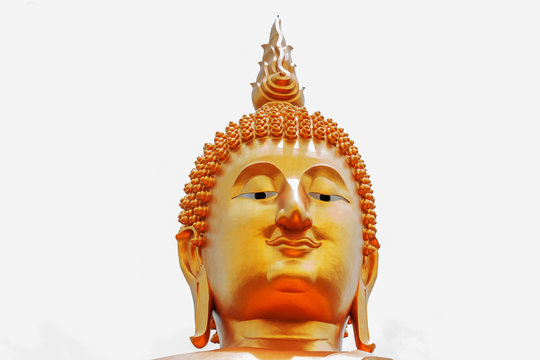 Buddha head on white background.