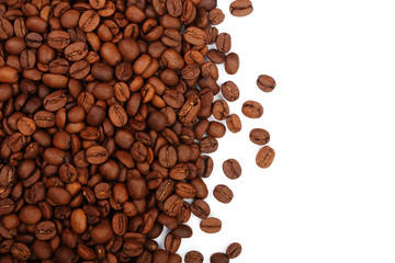 Coffee beans isolated on white background with copy space for your text. top view