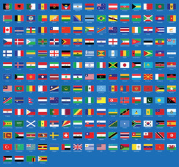 All national flags from all over the world with names - high quality vector flag isolated on blue background