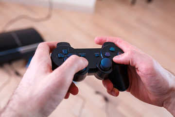 Close-up of a hand with a joystick