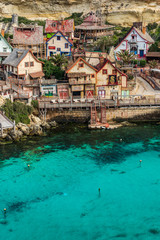 Colorful houses in Anchor Bay, Popeye Village,Malta