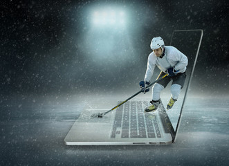 Obraz premium Caucassian ice hockey Players in dynamic action in a professiona