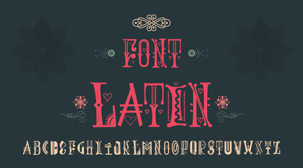 Vintage font - Latin. Handmade for logos, badges can be issued a corporate identity. And also sign a postcard.