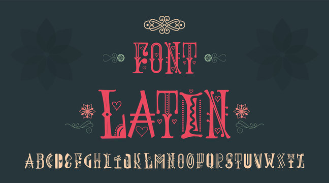 Vintage font - Latin. Handmade for logos, badges can be issued a corporate identity. And also sign a postcard.