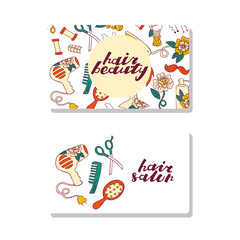 Set of Business Cards with Hairdresser's and Barber Tools.