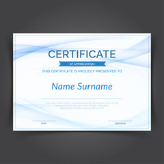 Swoosh blue abstract smoke fashion lines certificate