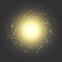 Yellow bright shimmering circle over dark background