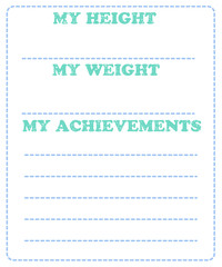 Vector baby milestone card for girl or boy. My height, my weight, my achievement.