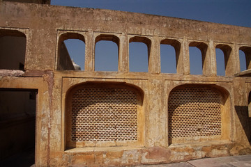 JAIPUR, INDIA - OCT 11, 2017 - .Zenana Queen's quarters in the  Amber Fort near  Jaipur, Rajasthan,...