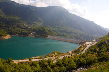 Naklejka na ściany i meble Dam on the reservoir in Turkey.