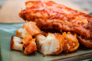 Fried streaky pork, style thai food.