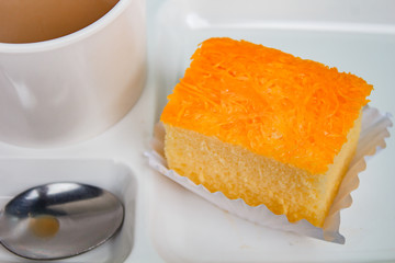 Coffee break time with cake.