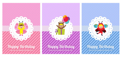 Fototapeta na wymiar birthday card with kids in animal costume