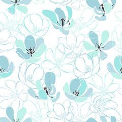 Floral seamless pattern with tulips. Vector illustration. Abstract nature background.