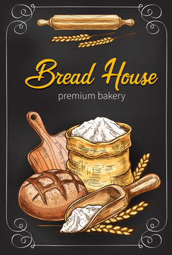 Vector sketch poster for bakery bread house