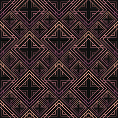 Seamless pattern in Art Deco style. Black and golden tilework. 3d effect ceramic tiles. Luxury background.