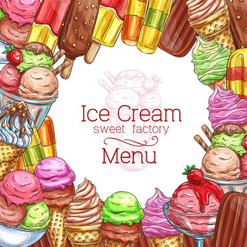 Vector ice cream desserts sketch menu poster